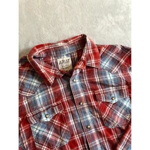 Ariat Western Shirt Mens‎ 2XL Red Plaid Cotton Retro Fit Long Sleeve Pearl Snap